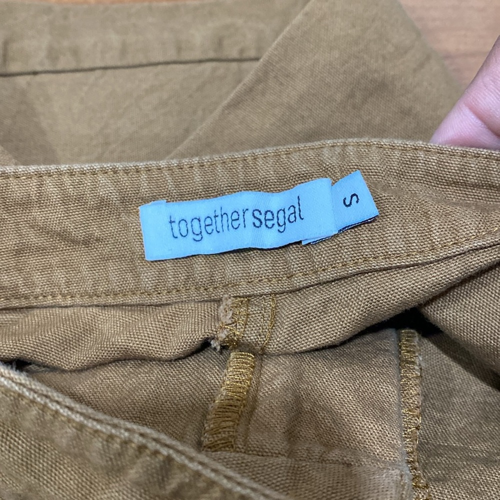 Together Segal The Faye Brown Textured Wide Leg Crop 100% Cotton Pants Sz S - Picture 5 of 6